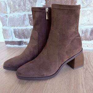 Anne Klein Chocolate Suede Ankle Booties